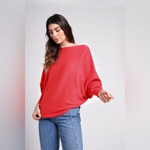 We The Free WASHED RED Boatneck Dolman Sleeve Nikala Sweatshirt medium